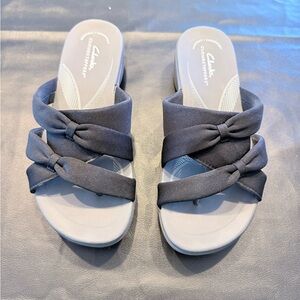 Clarks Black Knotted Slide Sandals with Comfort Footbed